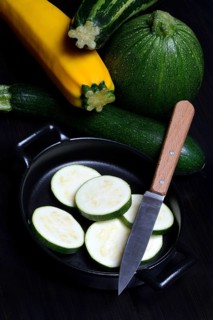 Various courgettes (Cucurbita pepo), courgette convar. giromontiina