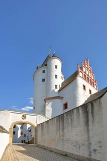 Entrance to the medieval castle, landmark, Schwarzenberg, Westerzgebirge, Erzgebirge, Saxony,