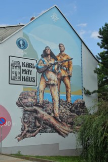Mural with Winnetou and Old Shatterhand, Western, feature film, characters, Indians, famous, Karl