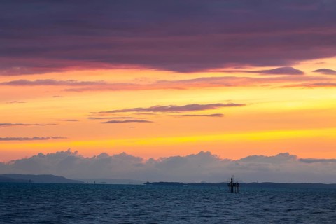 Sunset with thunderstorm atmosphere, clouds, water, summer, Langenargen, Baden-Württemberg,