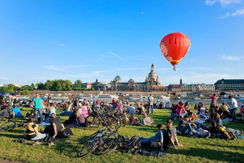 Dresden silhouette View of Dresden's historic city centre from the banks of the Elbe in Neustadt.