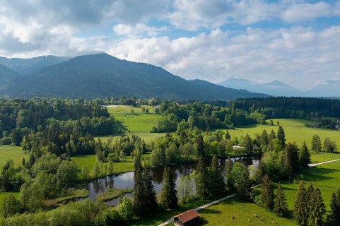 Bad Heilbrunn, drone shot, Upper Bavaria, Bavaria, Germany, Europe