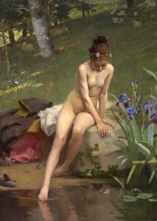 The Little Shepherdess, Naked Girl by the Pond, Bathing, Painting by Paul Peel, Historic, Digitally