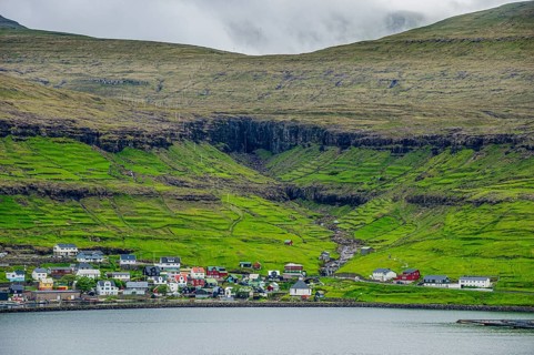 Little village perched on the hills of Streymoy, Faroe islands, Denmark, Europe
