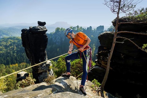 Climbers in Rathen in Saxon Switzerland