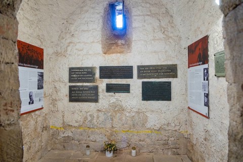 Hohnstein Castle and Town in Saxon Switzerland. Plaques commemorating the time when a concentration