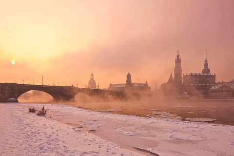 Dresden morning fog over the Elbe