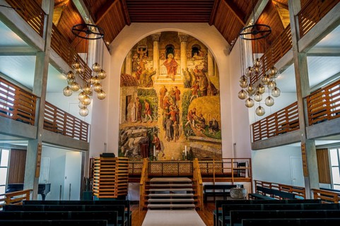 Interior of Christianskirkjan (Christian's Church), modern church building, KlaksvÃ­k, Faroe