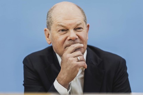 Olaf Scholz (SPD), Federal Chancellor, recorded at a federal press conference on current domestic