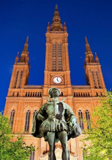 Neo-Gothic Market Church with statue of William I of Nassau, Wiesbaden, Hesse, Germany, Europe