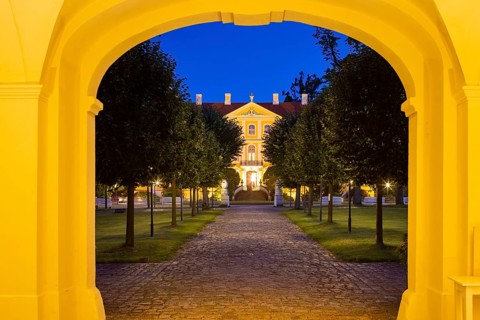 Baroque Rammenau Castle in Lusatia, on a summer evening. Rammenau Castle in Rammenau near