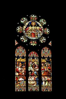 Church window Christmas in the chancel of the Luther Church, interior view, colourful, stained