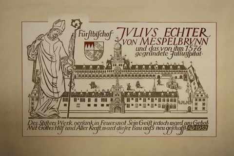 Painting and monument to Prince Bishop and founder Julius Echter von Mespelbrunn of the