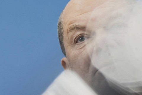 Olaf Scholz (SPD), Federal Chancellor, recorded at a federal press conference on current domestic