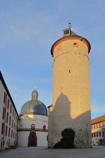 Inner courtyard with keep and St. Mary's Church of Marienberg Fortress, Renaissance, Würzburg,