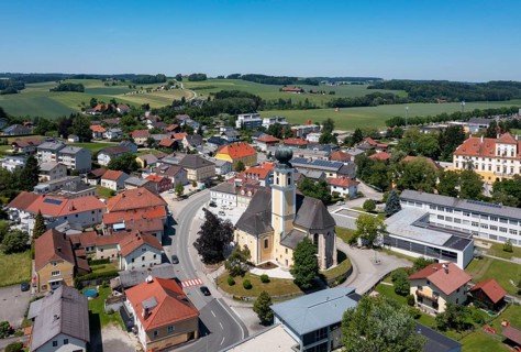 Drone shot, Aurolzmünster, Innviertel, Upper Austria, Austria, Europe