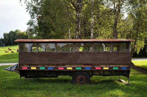 Mobile hives on mobile trailer, honey village Seeg, Bavaria, Germany, Europe