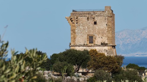 Stone square tower, close, Zingaro, national park, nature reserve, northwest, Sicily, Italy, Europe