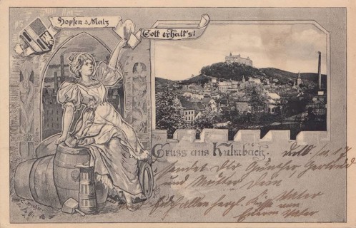 Hopfen und Malz, Old picture postcard from the beer town Kulmbach, 1917, Upper Franconia, Bavaria,