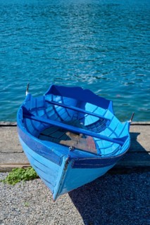 Boat, shore, wooden jetty, summer, Lake Millstatt, Millstatt, Carinthia, Austria, Europe