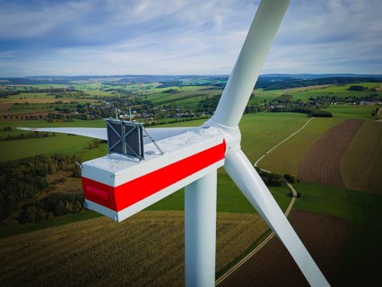 Construction of a new giant wind turbine in Voigtsdorf. with 80 m long rotor blades made of plastic