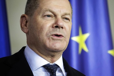 Olaf Scholz, Federal Chancellor, photographed at a press conference after the joint talks with
