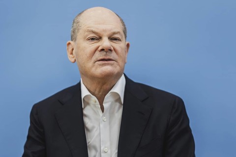 Olaf Scholz (SPD), Federal Chancellor, recorded at a federal press conference on current domestic