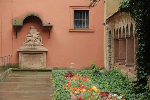 Pieta built 1764 with cloister in Lusamgärtchen, Würzburg, Lower Franconia, Franconia, Bavaria,