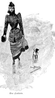 Portrait of a Parisian woman, Paris, young woman, fashion, long skirt, waist, headgear, handbag,