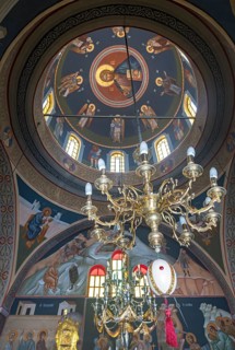 Interior dome, Church of Panagia Platsani Akathistos Hymn, Ia, Oia, Santorini, Greece, Europe