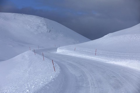 Winter road conditions on Mageroya, North Cape, Norway, Europe