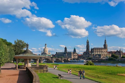 Dresden Silhouette View from Neustätter Elbufer to Dresden Old Town