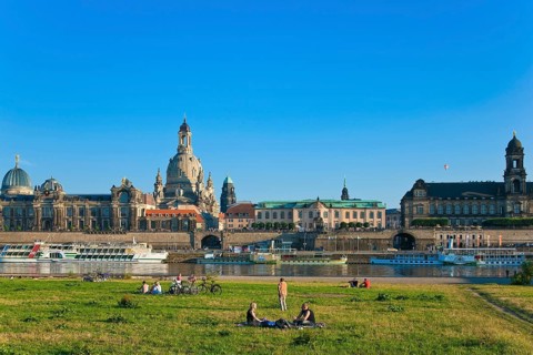 Dresden Silhouette View from Neustätter Elbufer to Dresden Old Town