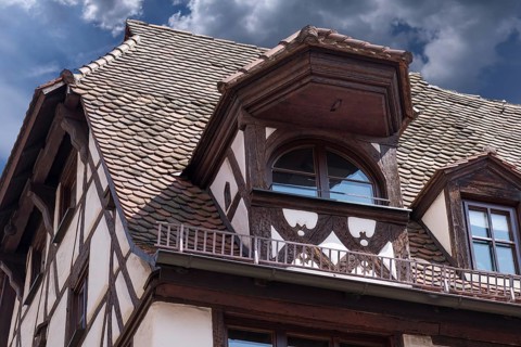Historic roof lift bay, Obere Krämergasse 18, Nuremberg, Middle Franconia, Bavaria, Germany, Europe