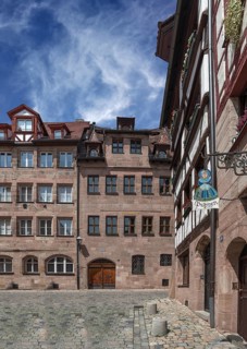 Historic houses with roof cores, Obere Krämergasse 12 and 14, Nuremberg, Middle Franconia, Bavaria,