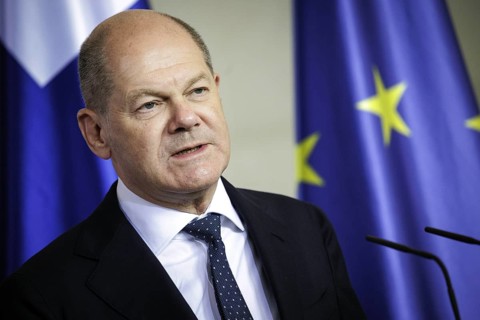 Olaf Scholz, Federal Chancellor, photographed at a press conference after the joint talks with
