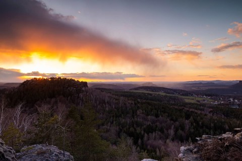 Sunset at Papstein in Saxon Switzerland.view to Gohrisch