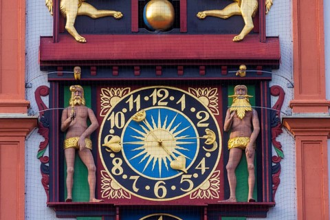 Old town hall with the textile museum. The art clock in the gable was installed by the Hof master