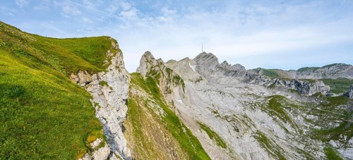 View of the summit of Säntis and Lisengrat, Rotsteinpass, high fog in the valley, Säntis, Appenzell