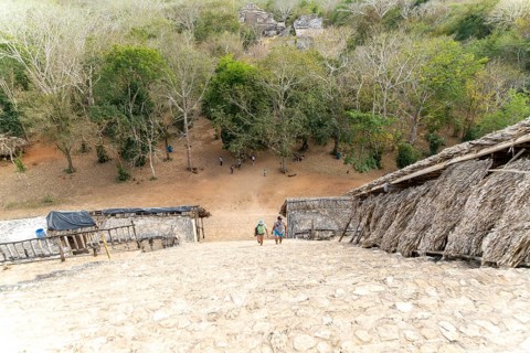People climbing El Torre, The Tower, Ek Balam Mayan ruins, near Valladoid, Temozon, Yucatan,