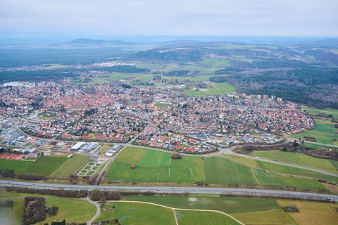 Aerial view of the area around Neumarkt in der Oberpfalz, Bavaria, Germany, Europe