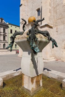 Dragon Fountain Hall Directly in front of the western tower front of the Market Church