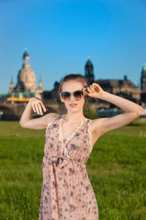 Young woman on the Elbe meadows in Dresden