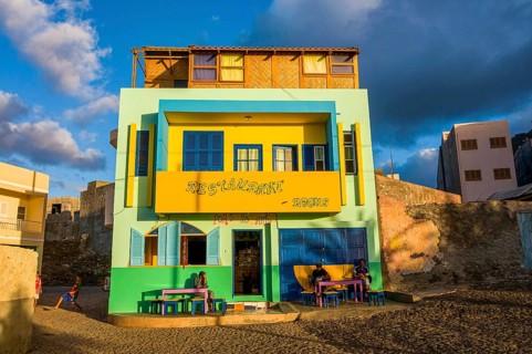 Colourful fassade of a building. San Antao. Cabo Verde. Africa
