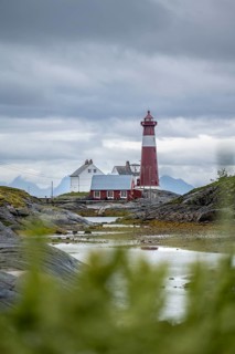 Tranoy Fyr Lighthouse, Tranoy Fyr, Lofoten in the back, Hamaroy, Ofoten, Vestfjord, Nordland,