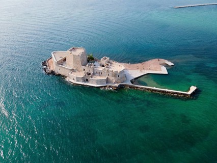 Aerial view, fortress, Bourtz Island, Bourtsi, Nafplio, Nauplia, Nauplion, Nafplion, Argolis,