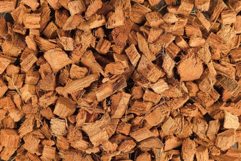 Top view of coconut fiber husks used for potting soil mix for plants or terrarium grounds