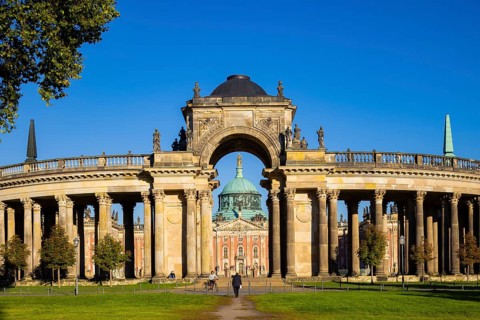 Park Sanssouci is part of the Potsdam palace park ensemble. Colonnade with Triumphal Gate