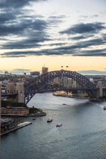 Overlook over Sydney harbour after sunset, Sydney, New South Wales, Australia, Oceania