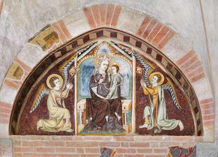 Fresco of the Mother of God with the Child Jesus in the cloister of the abbey, Abbazia Santa Maria